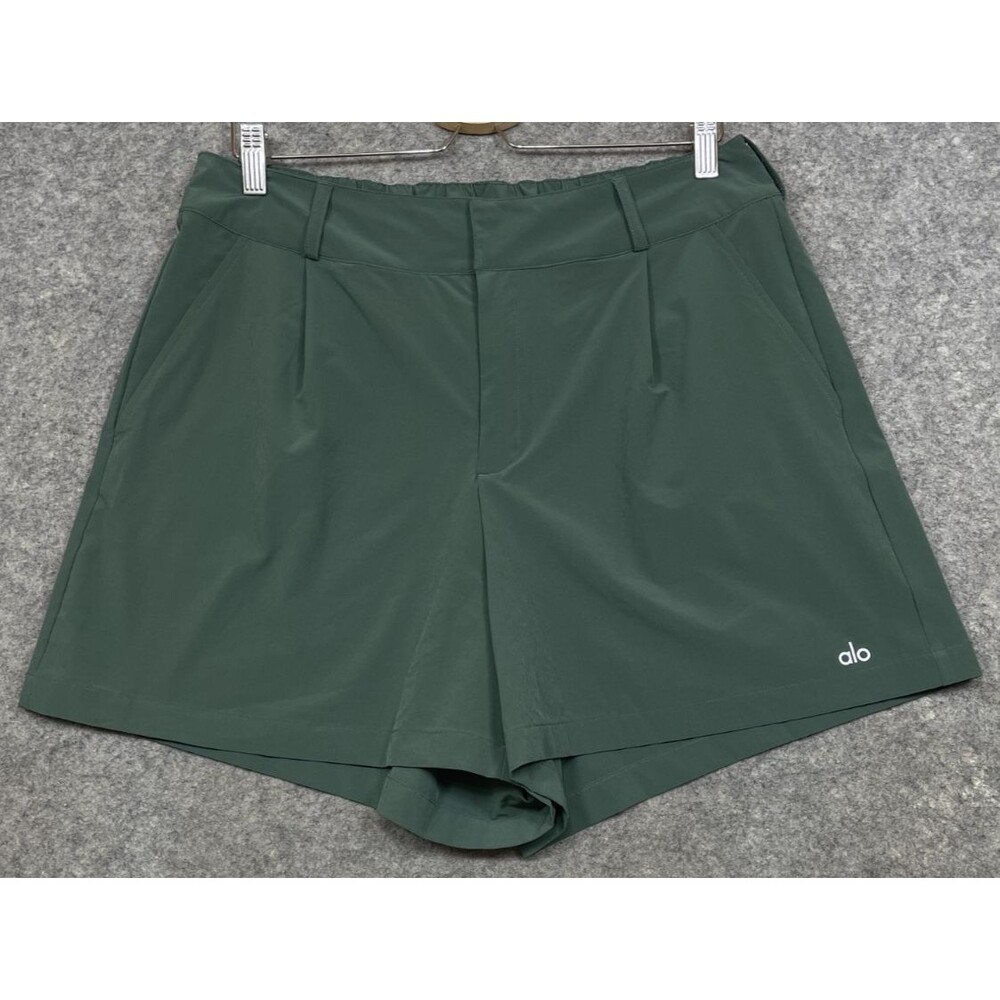 Alo Yoga High Waist Status Trouser Shorts Womens L Green Golf Athleisure Stretch